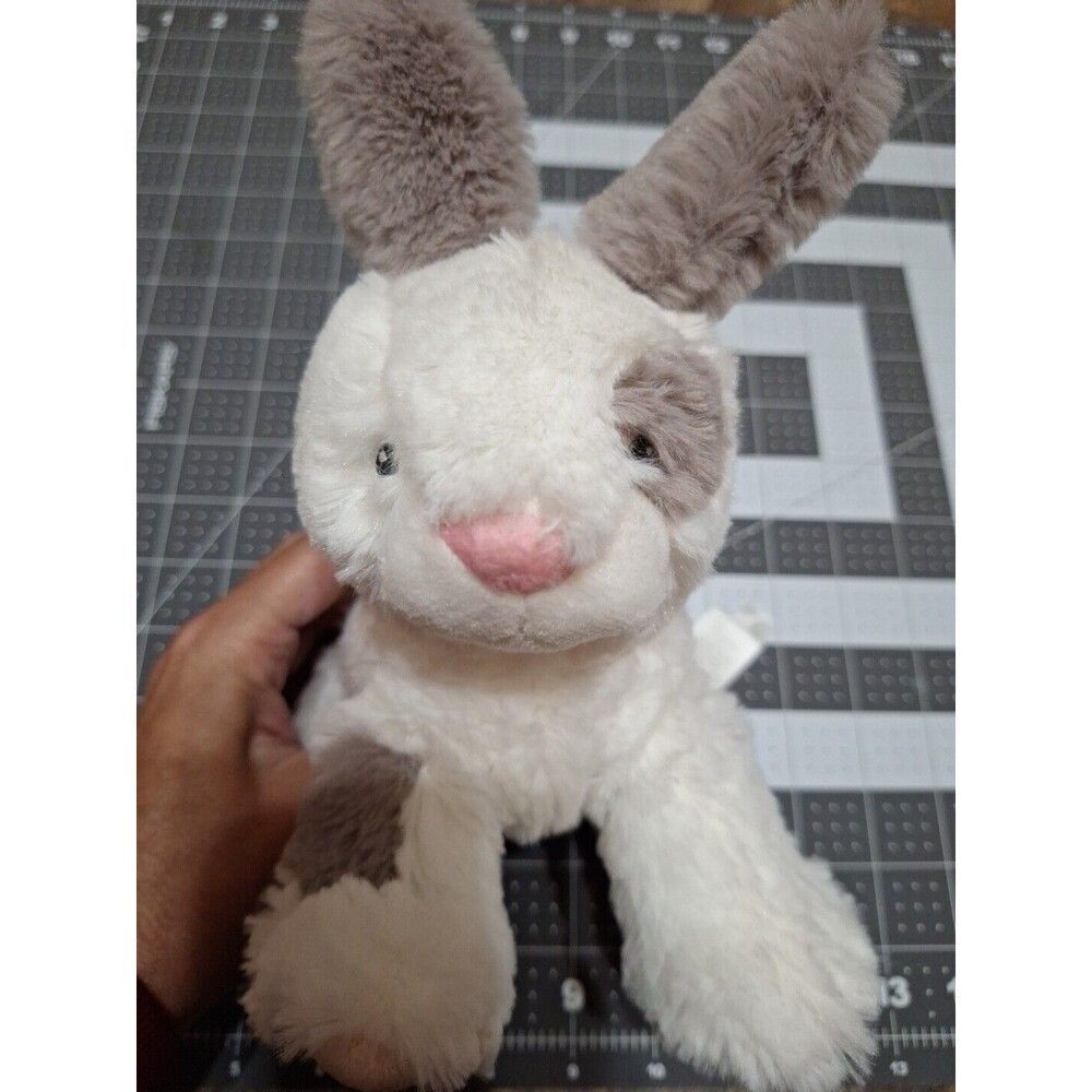 Carters Bunny Rabbit White Grey Spotted Pink Nose Stuffed Animal Plush